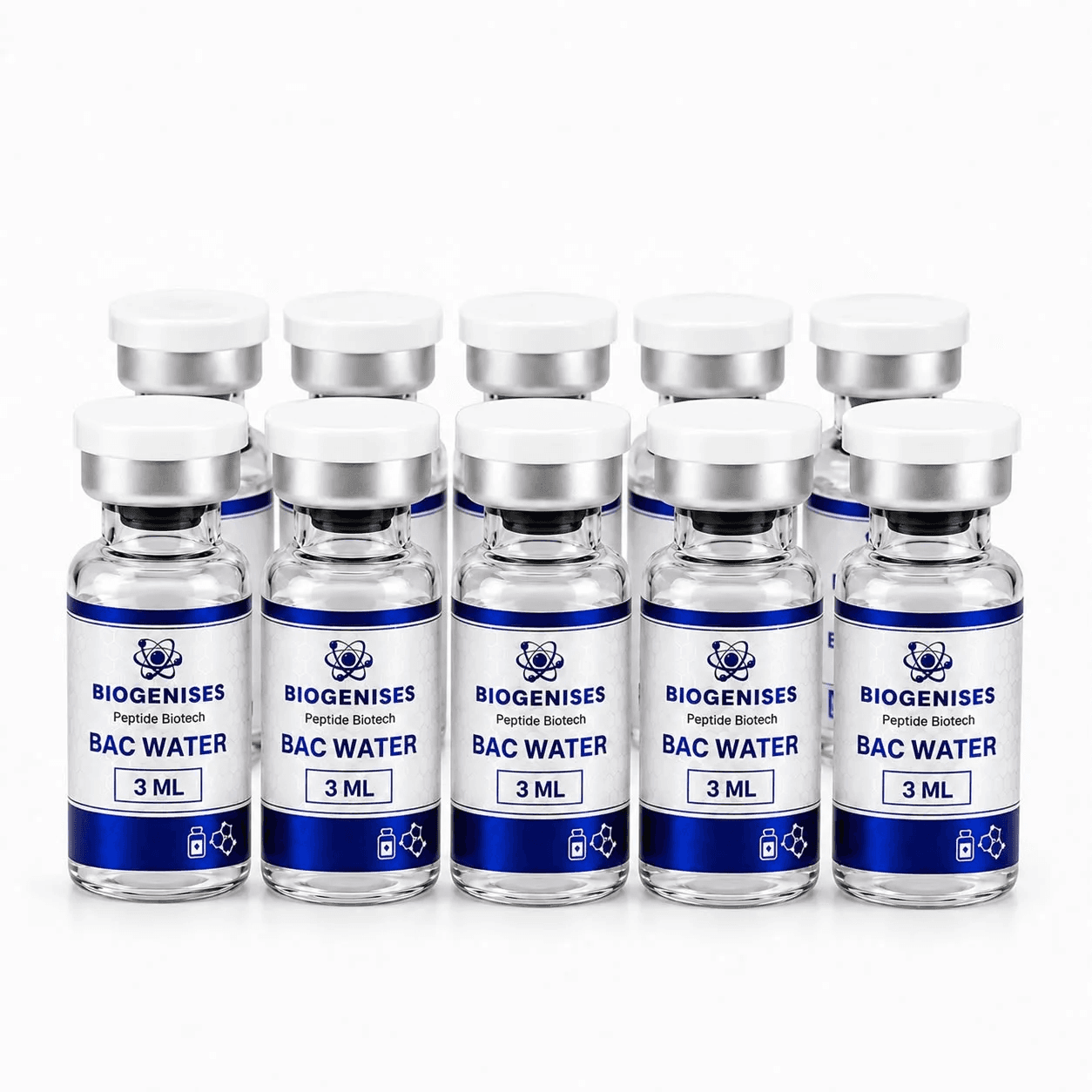 Biogenesis Água Bacteriostática 3ml — Pack 10 Ampolas – Peptídeos